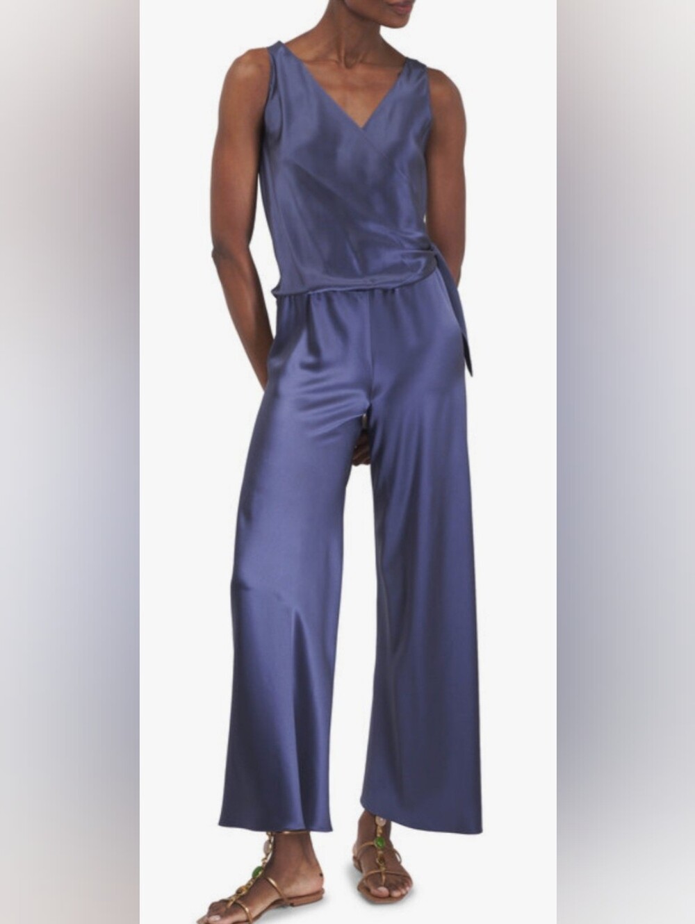 Peter Cohen Sleeveless Wide-Leg Satin Jumpsuit.